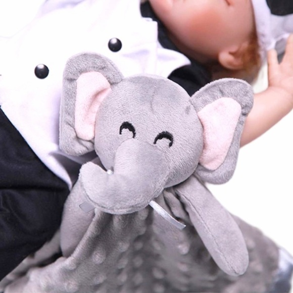 Pro Goleem Elephant Lovey Gray Grey Minky Dot Unisex Crinkle Ears Satin Back 16” - Picture 11 of 13